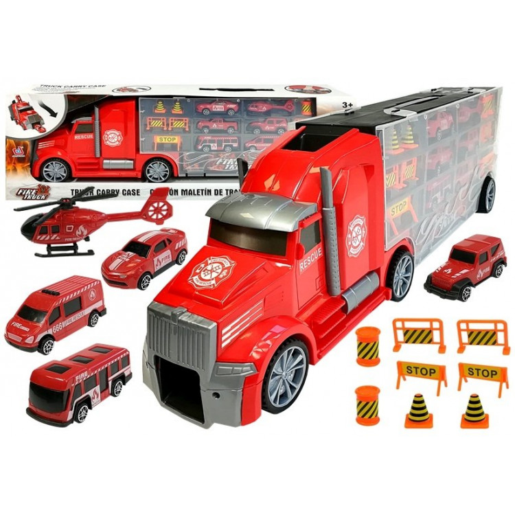 Kamión + kufrík s vozidlami - červený